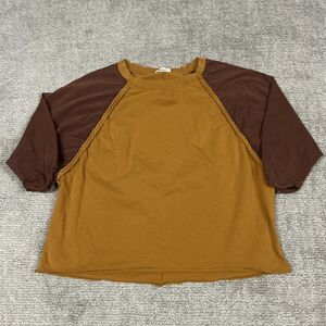 Oli & Hali Shirt Womens Large Oversized Boho Top Yellow Gold Brown Festival